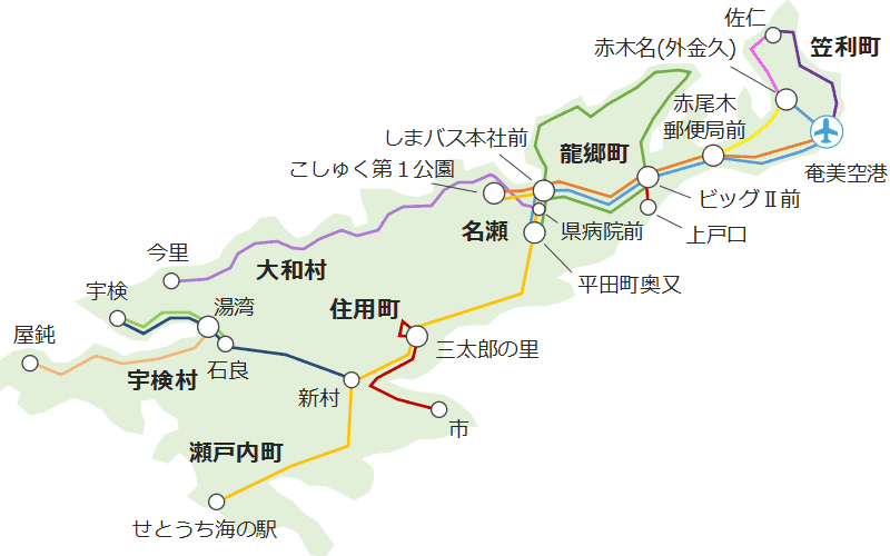 奄美大島のバス路線図